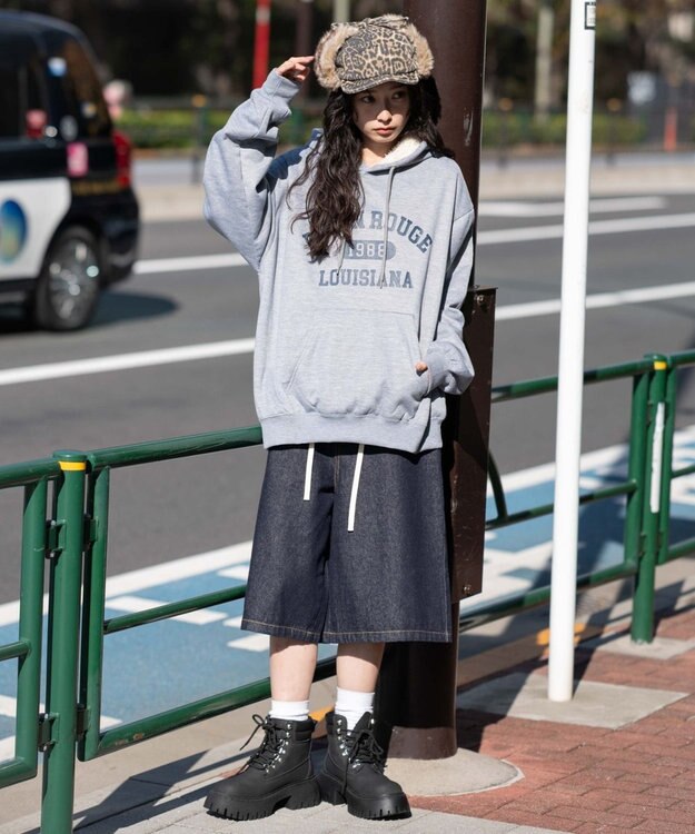 WEGO 【ユニセックス着用ITEM/裏起毛】カレッジロゴボアパーカー 杢グレー