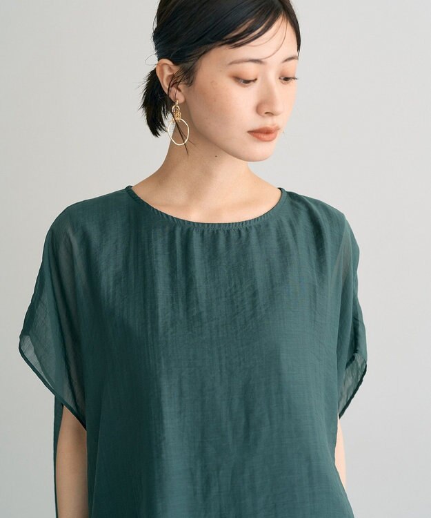 YECCA VECCA サイドリボンシアーレイヤードプルオーバー Dark Green