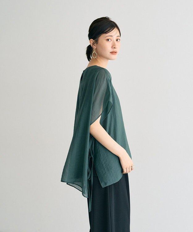 YECCA VECCA サイドリボンシアーレイヤードプルオーバー Dark Green