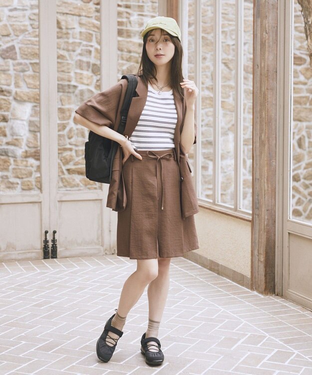 earth music&ecology 【セットアップ対応】ウエストリボンバミューダパンツ Brown