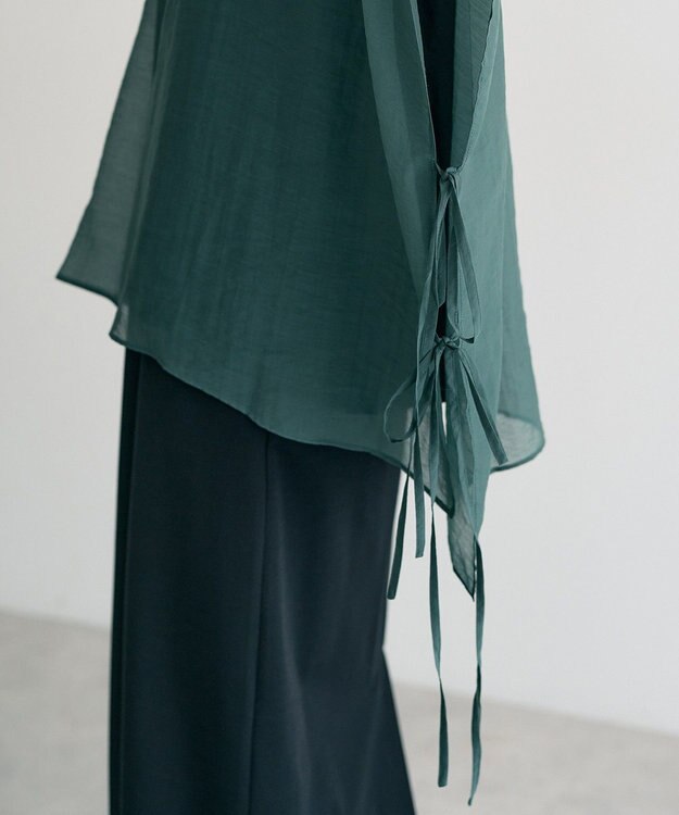 YECCA VECCA サイドリボンシアーレイヤードプルオーバー Dark Green