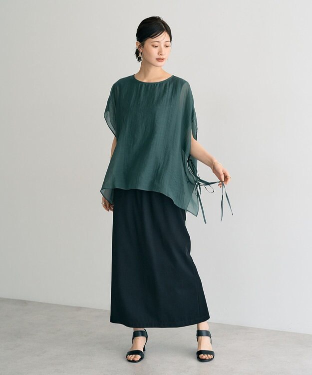 YECCA VECCA サイドリボンシアーレイヤードプルオーバー Dark Green