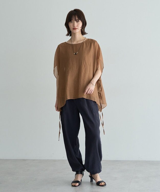 YECCA VECCA サイドリボンシアーレイヤードプルオーバー Dark Green