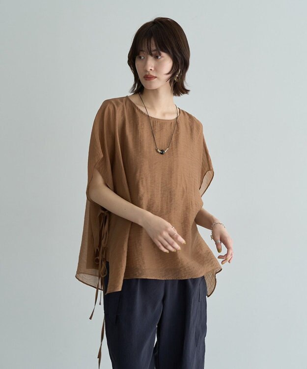 YECCA VECCA サイドリボンシアーレイヤードプルオーバー Dark Green