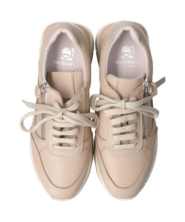 INTER-CHAUSSURES 【QUSHELI】アウトサイドジップレザースニーカー ライトグレー