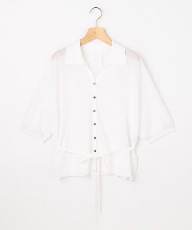 組曲 L 【先行予約・WEB限定】シアーニット 襟付き七分袖カーディガン オフ系