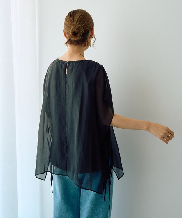 YECCA VECCA サイドリボンシアーレイヤードプルオーバー Dark Green