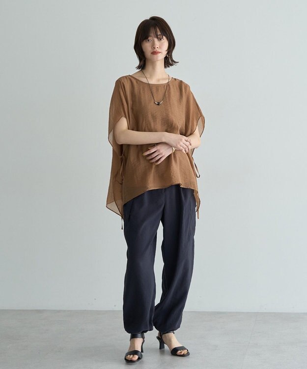 YECCA VECCA サイドリボンシアーレイヤードプルオーバー Dark Green