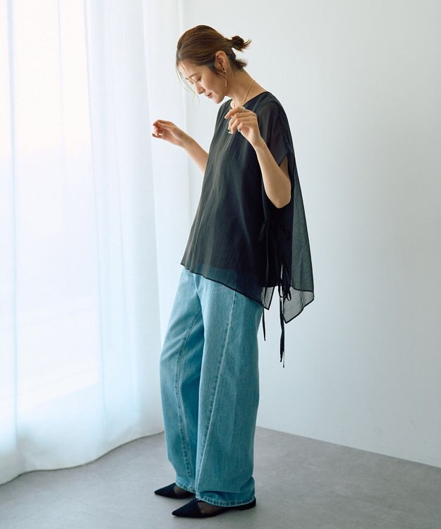 YECCA VECCA サイドリボンシアーレイヤードプルオーバー Dark Green