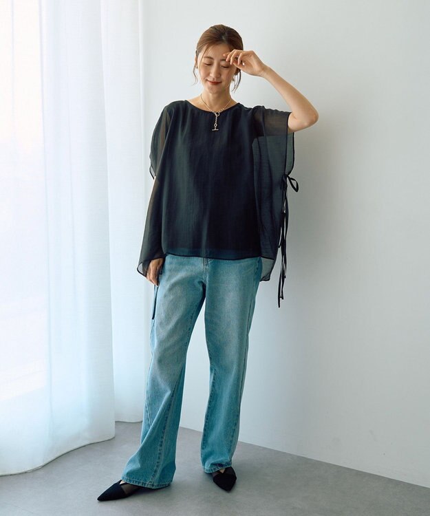 YECCA VECCA サイドリボンシアーレイヤードプルオーバー Dark Green