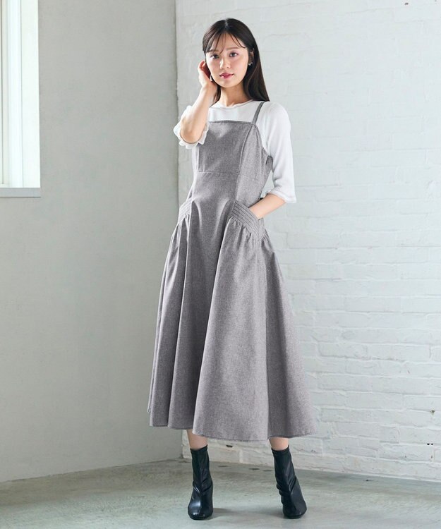 Feroux バッグリボン ジャンパースカート ライトグレー系