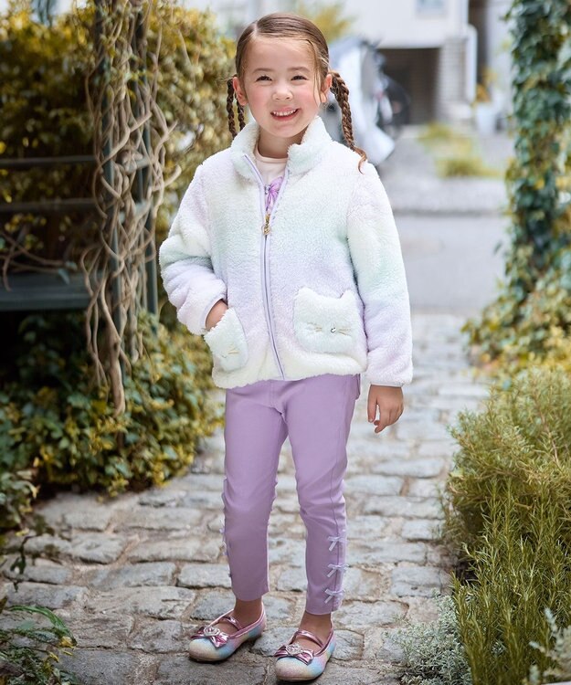 ANY KIDS ネコポケットボアブルゾン レインボー×ミント