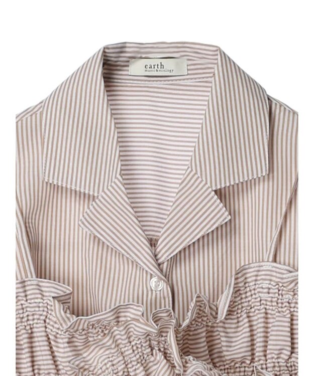 earth music&ecology ＳＥＴ２点シャーリングビスチェ×シャツワンピース Stripe Beige