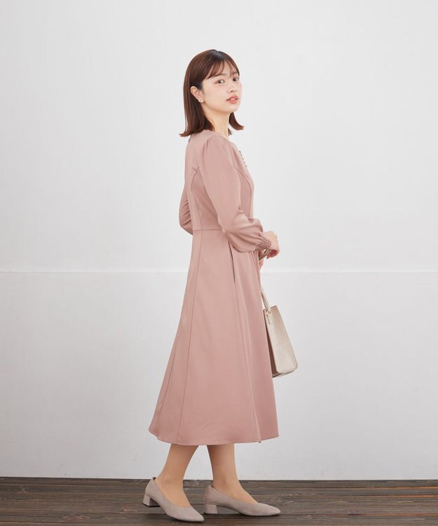 Tiaclasse L ハートネックくるみ釦ワンピース ピンク