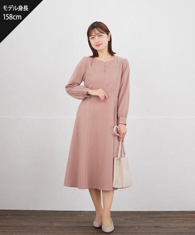 Tiaclasse L ハートネックくるみ釦ワンピース ピンク