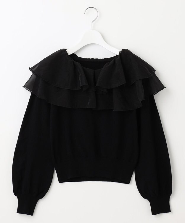 Feroux 【洗える】ラッフルコンビ ニット ブラック系