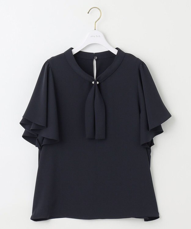 ANY SIS S 【洗える】パール調ボウタイ ブラウス ネイビー