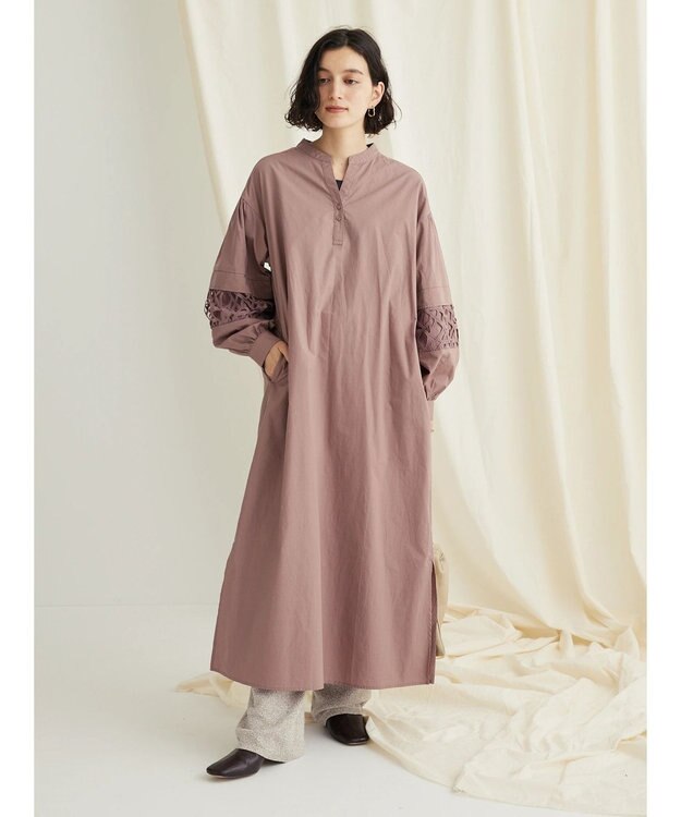 CRAFT STANDARD BOUTIQUE 袖レース使いワンピース Mocha