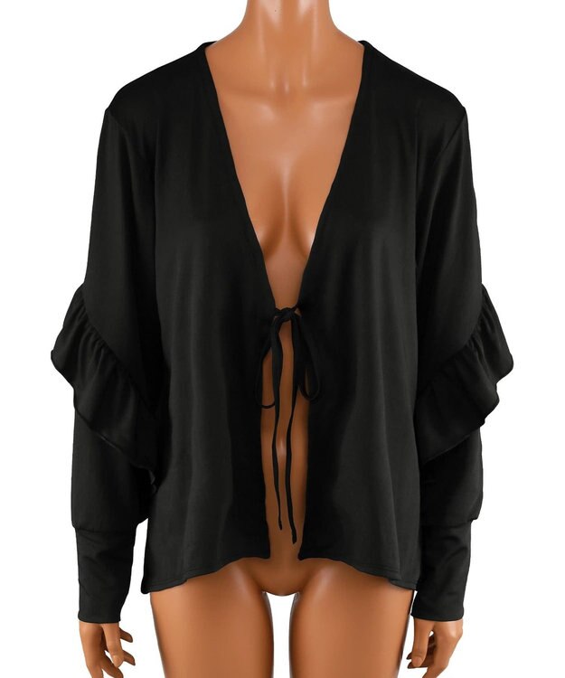 San-ai Resort（三愛水着楽園） 【UPF50＋】　フリル羽織り　M　　【San-ai Resort（サンアイリゾート）】 ブラック