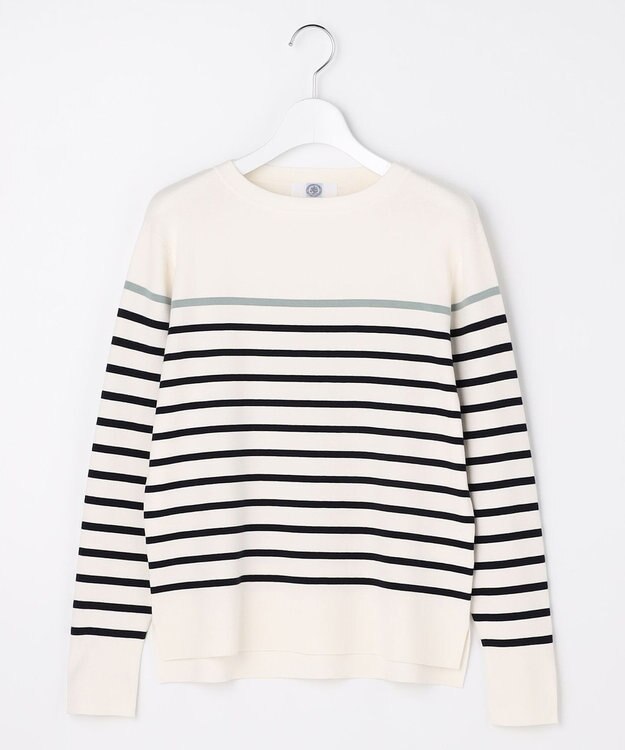 J.PRESS LADIES Rayon Stretch Border ニット オフ×ネイビー×セージ系