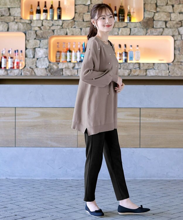 Tiaclasse 【洗える】パール付きニットチュニック グレージュ