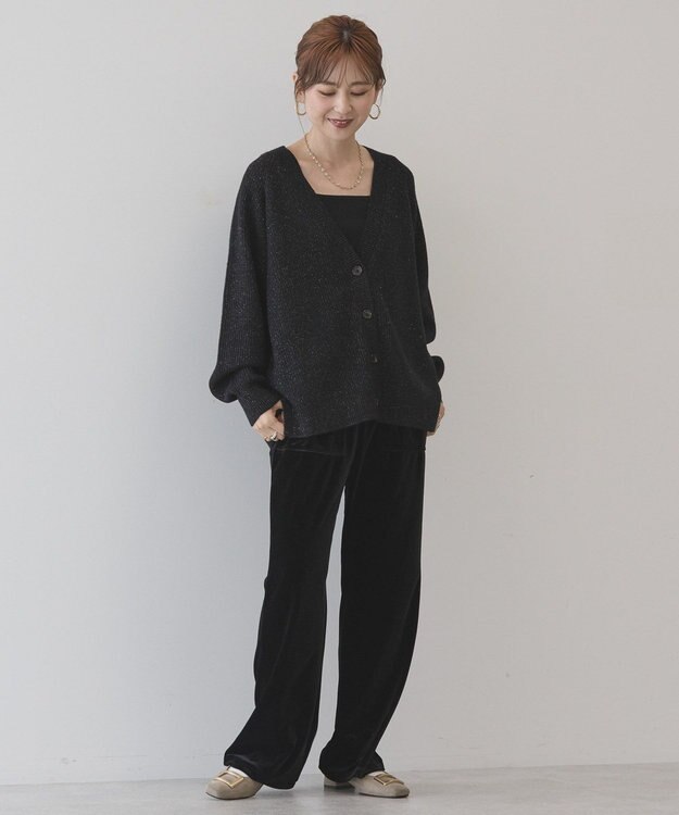 AMERICAN HOLIC バイパチラメ入りＶネック片畦ニットカーディガ Black