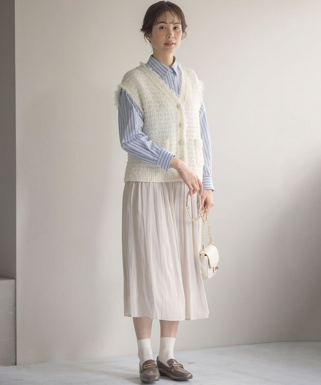 組曲 L 【WEB限定カラーあり】ギャザーライトデシン パンツ アイボリー系