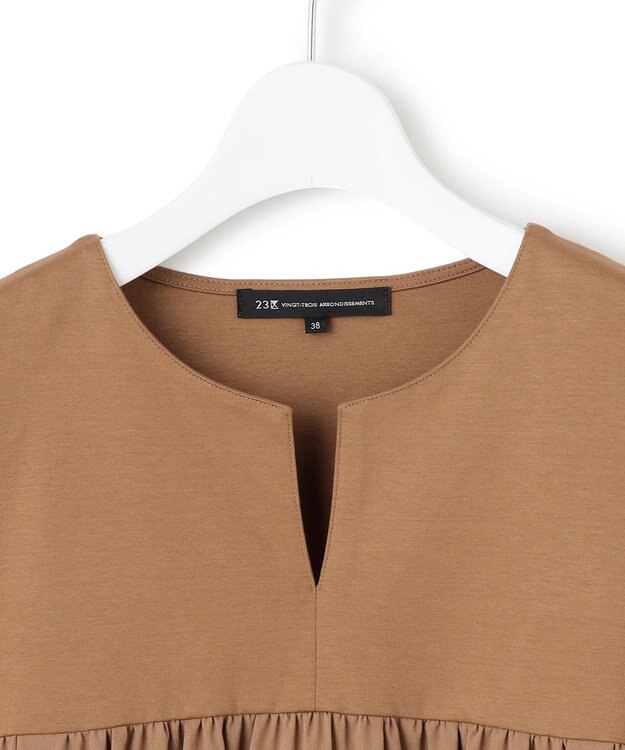 23区 【洗える】シルキータフタコンビ チュニック カットソー キャメル系