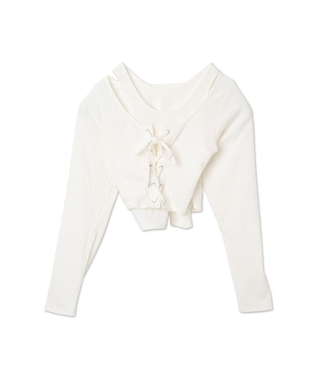 WEGO レイヤードレースアップ長袖トップス ホワイト