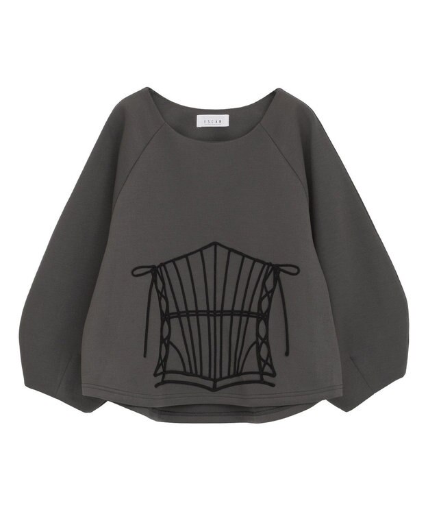 Green Parks ■ESCAR コルセットコード刺繍プルオーバー Charcoal Gray