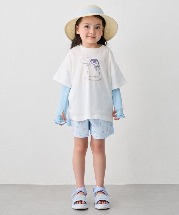 ANY KIDS 【綿100%/接触冷感】ひんやり オーバーサイズ アニマルTシャツ オフホワイト×ペンギン