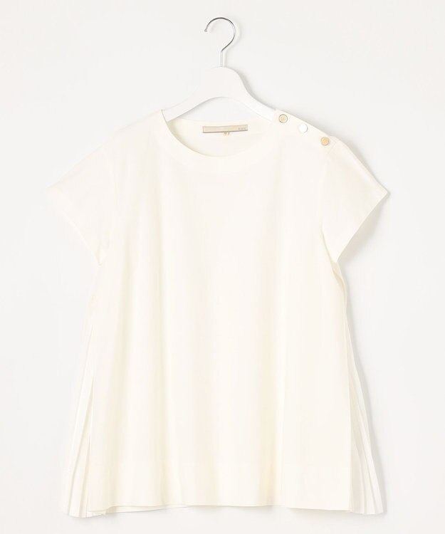 自由区 L 【洗える】ツイストプレインジャージーサイドプリーツ カットソー アイボリー系