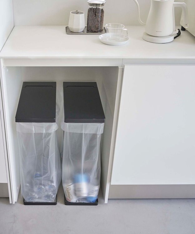 tower スリム蓋付き分別ゴミ袋ホルダー タワー 45L 2個組 ブラック ブラック