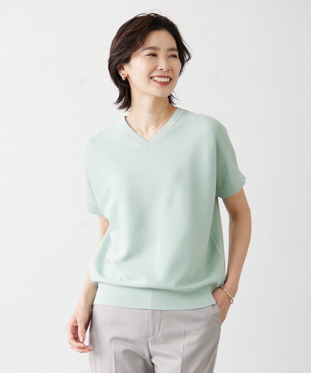 J.PRESS LADIES 【洗える・抗菌防臭】ドルマンガーター ニット ライトグリーン系