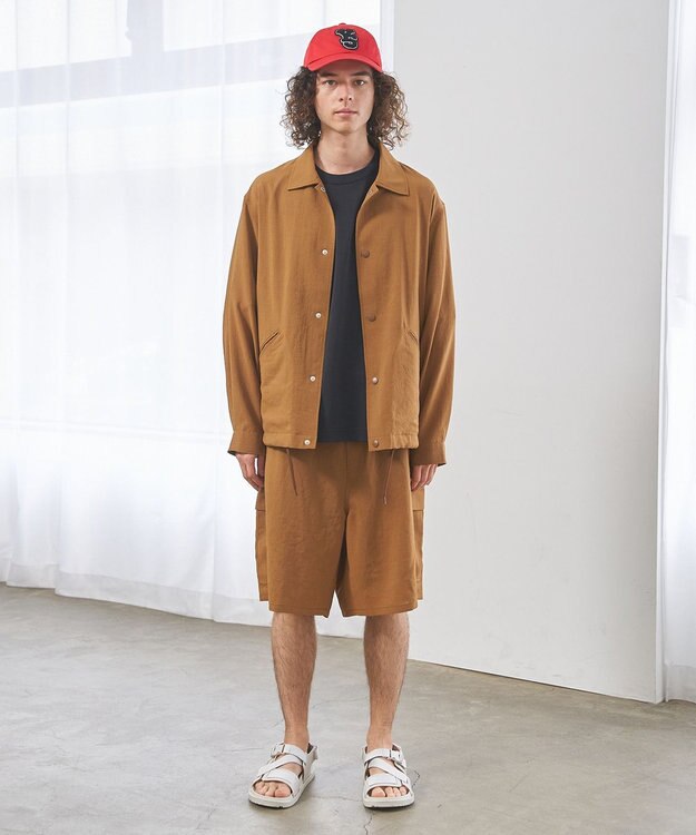 J.PRESS YORK STREET 【UNISEX】リネンライクイージーカーゴ ハーフパンツ ブラウン系