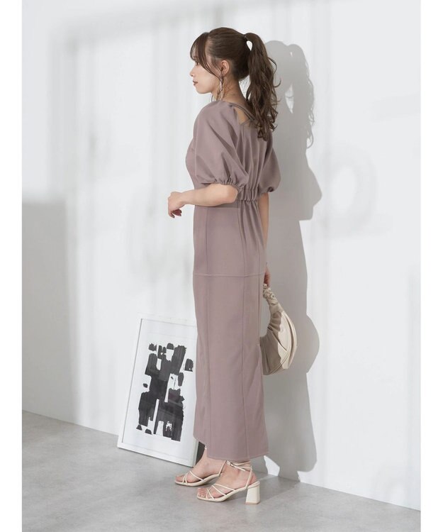 earth music&ecology 配色ステッチパフスリーブワンピース Black