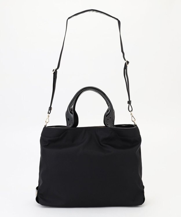 LA BAGAGERIE ツイルナイロン×エナメル 2WAYトートバッグ Mサイズ ブラック