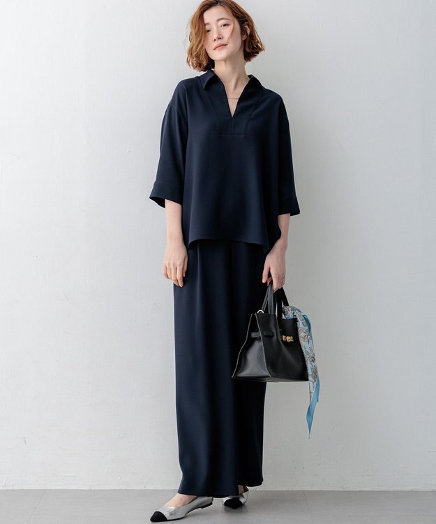 23区 【WEB&一部店舗限定】ストレッチジョーゼット ワイドパンツ ネイビー系