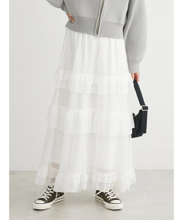 Green Parks ・ＥＬＥＮＣＡＲＥ　ＤＵＥ　シアーフリルティアードスカート Off White