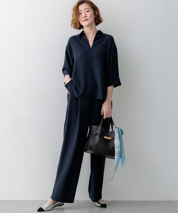 23区 【WEB&一部店舗限定】ストレッチジョーゼット ワイドパンツ ネイビー系