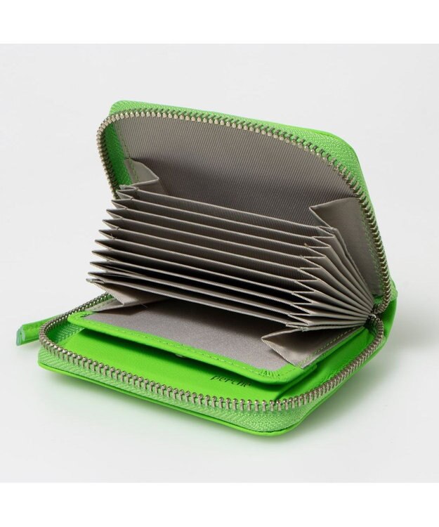 UNBILLION ペルケ perche / 蛍光レザーストラップ付き・ジャバラカードウォレット グリーン