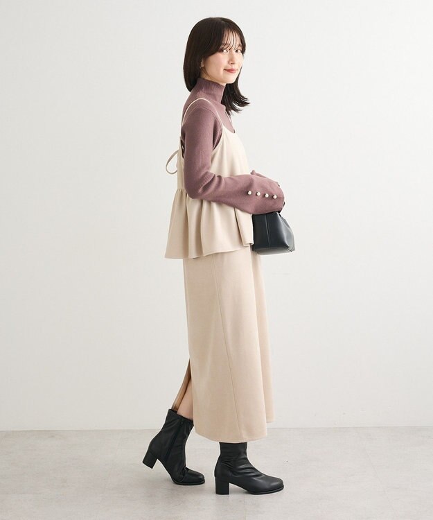 Green Parks スウェードポンチペプラムキャミワンピース Ivory