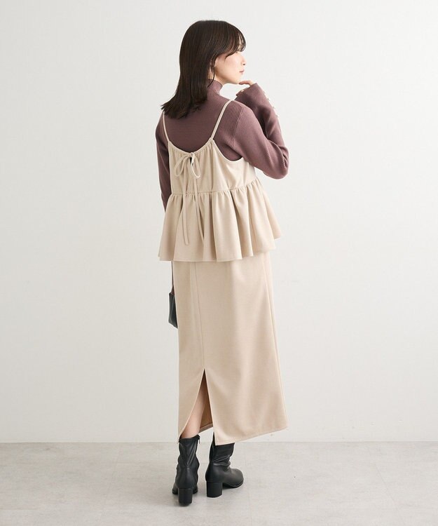 Green Parks スウェードポンチペプラムキャミワンピース Ivory