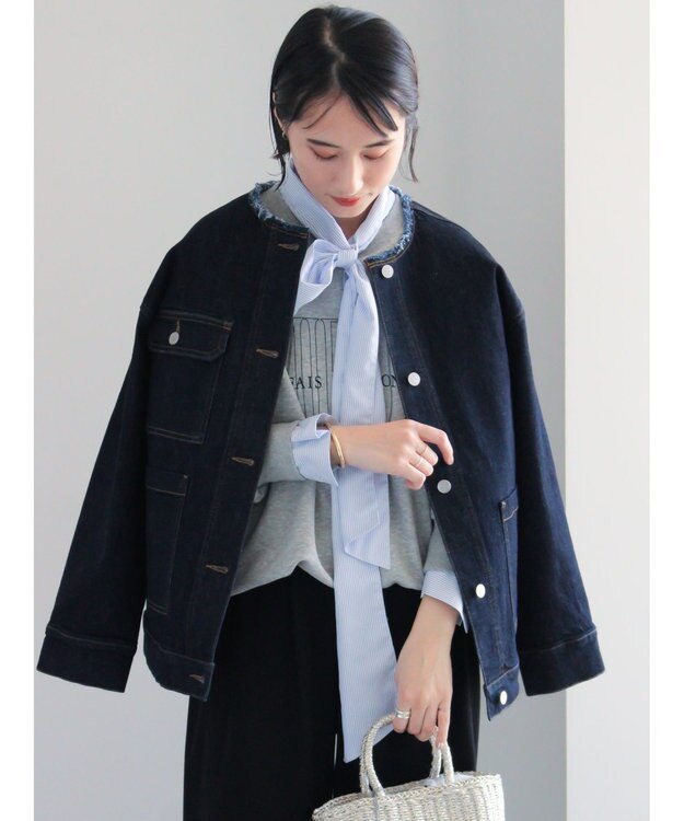 Te chichi ノーカラーデニムジャケット ネイビー