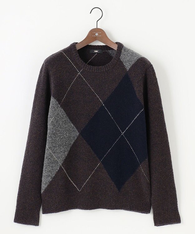 JOSEPH ABBOUD 【インポート素材/ソフトな肌触り/軽量】MOUSSE アーガイル クルーネック セーター ダークブラウン系7