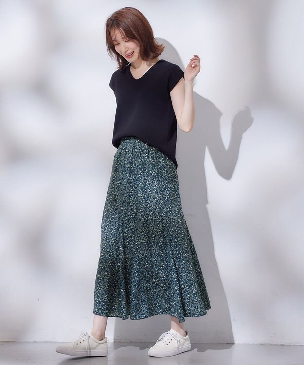 ANY 【洗濯機可能/ウエストゴム】プリントマーメイドスカート ネイビーフラワー