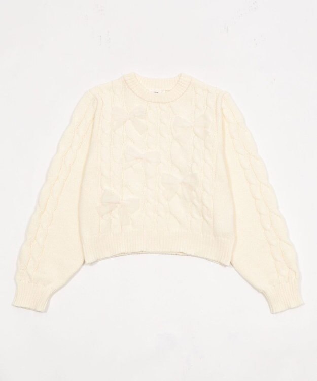 WEGO チュールリボンケーブルニット ホワイトアイボリー