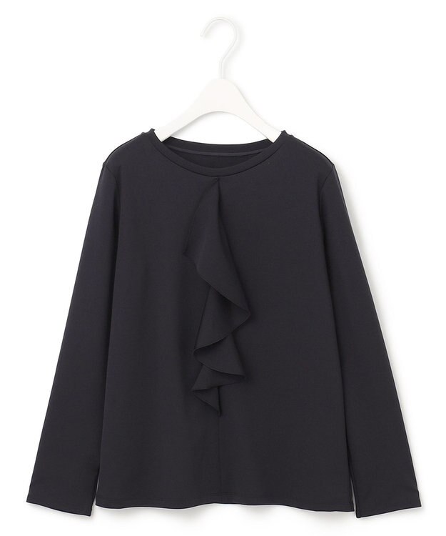 ICB 【洗える】シャイニースムース ドレープフリルカットソー ブラック系