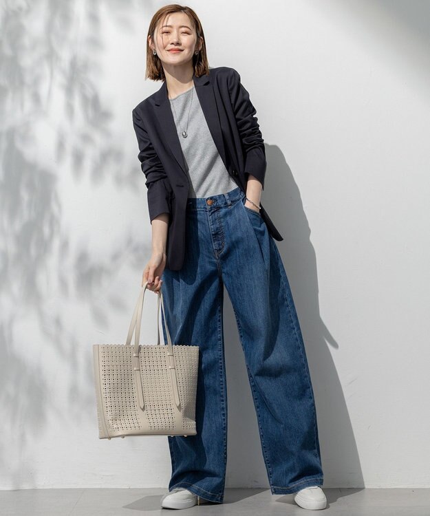 23区 L 【Oggi6月号掲載/接触冷感】23区DENIM サマー タック ワイド パンツ ウォッシュドブルー系