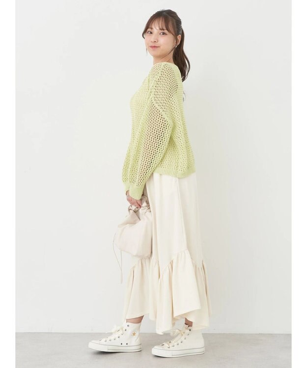 earth music&ecology スパンコールショートゆるニット Lime Green